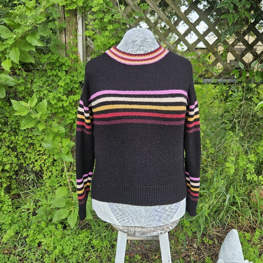 Jessica Simpson Black Pink and Yellow Striped Soft Sweater Size Small